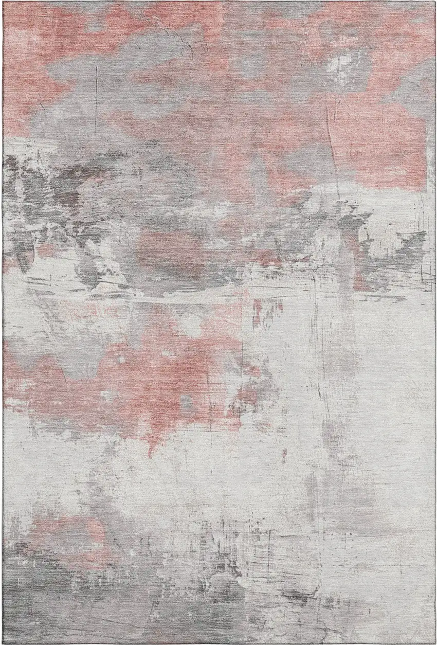 Coral Gray And Ivory Abstract Washable Area Rug With UV Protection Photo 4