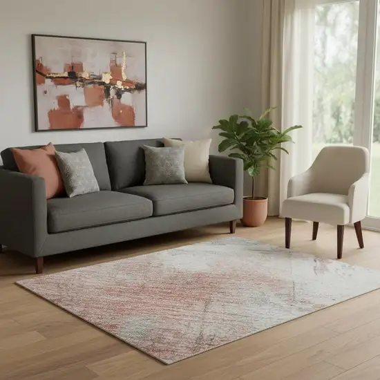 Coral Gray And Ivory Abstract Washable Area Rug With UV Protection Photo 2