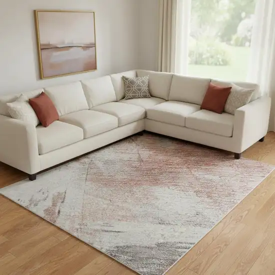 Coral Gray And Ivory Abstract Washable Area Rug With UV Protection Photo 2
