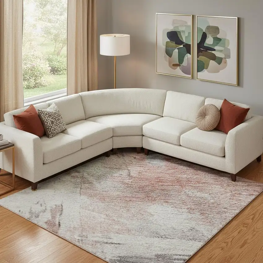 Coral Gray And Ivory Abstract Washable Area Rug With UV Protection Photo 2