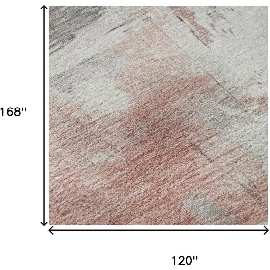 Coral Gray And Ivory Abstract Washable Area Rug With UV Protection Photo 8