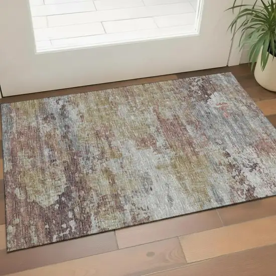 Coral Gray And Silver Abstract Washable Area Rug With UV Protection Photo 2