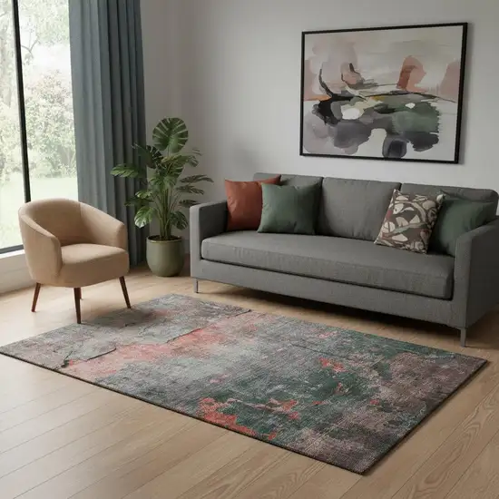 Coral Gray And Silver Abstract Washable Area Rug With UV Protection Photo 2