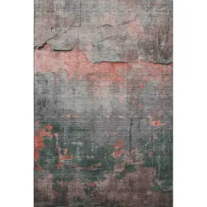 Photo of Coral Gray And Silver Abstract Washable Area Rug With UV Protection