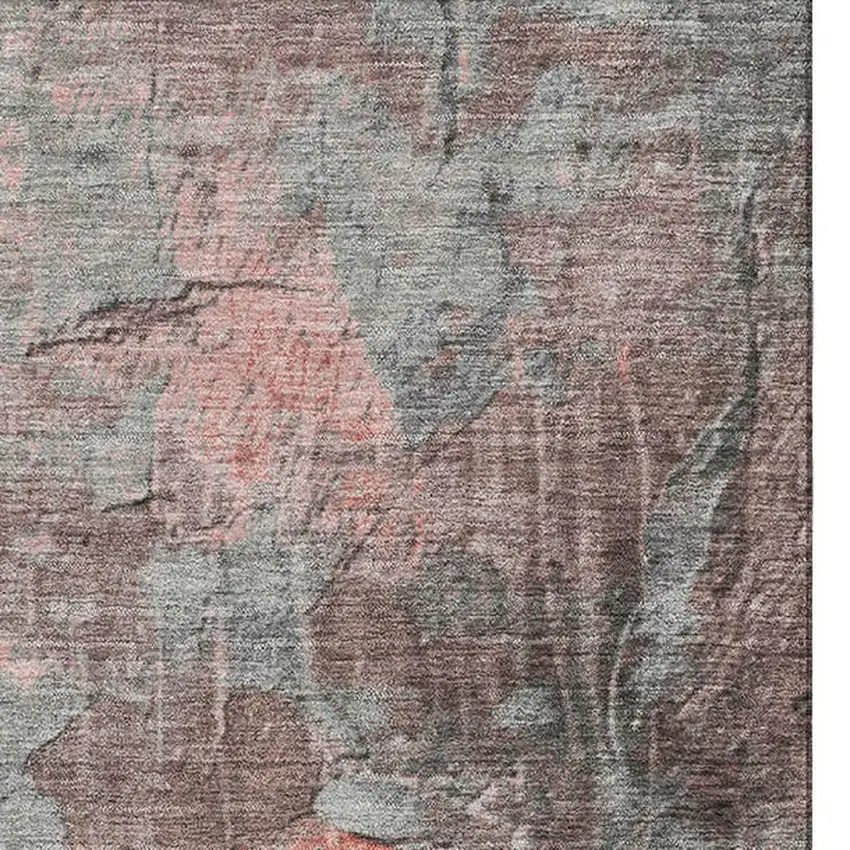 Coral Gray And Silver Abstract Washable Area Rug With UV Protection Photo 2