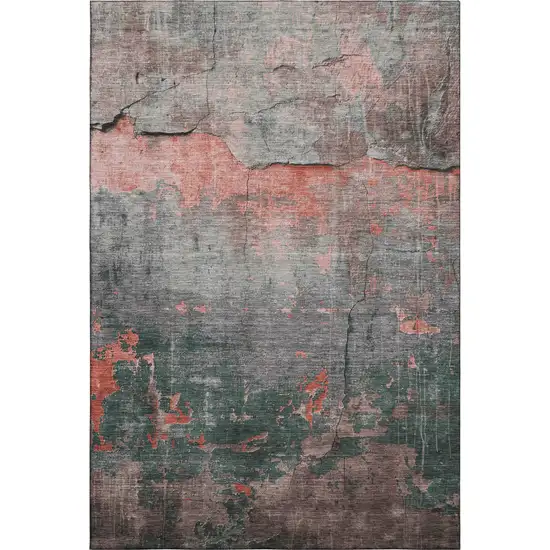 Coral Gray And Silver Abstract Washable Area Rug With UV Protection Photo 1