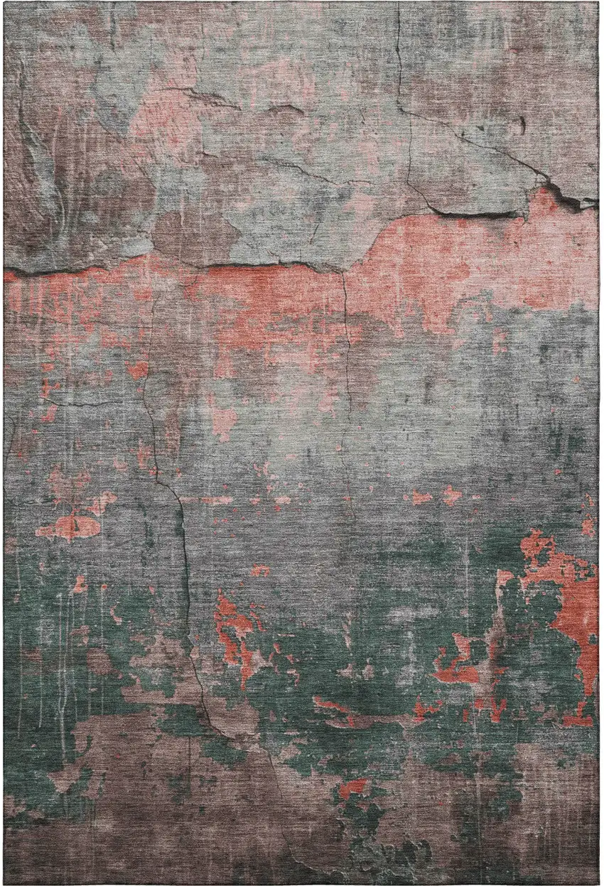 Coral Gray And Silver Abstract Washable Area Rug With UV Protection Photo 3