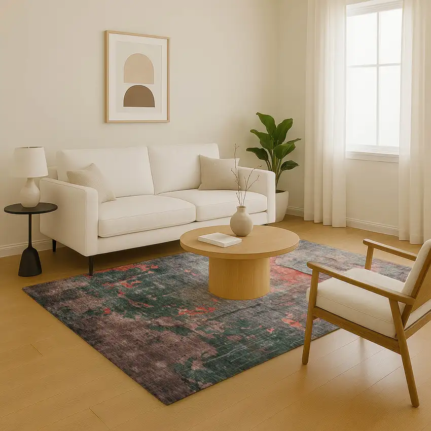 Coral Gray And Silver Abstract Washable Area Rug With UV Protection Photo 5