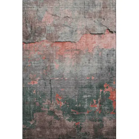 Coral Gray And Silver Abstract Washable Area Rug With UV Protection Photo 3