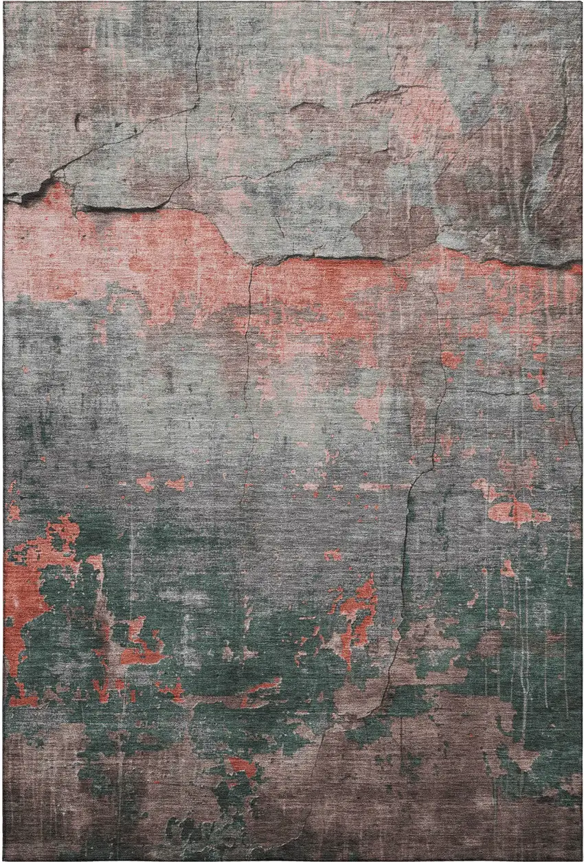 Coral Gray And Silver Abstract Washable Area Rug With UV Protection Photo 1