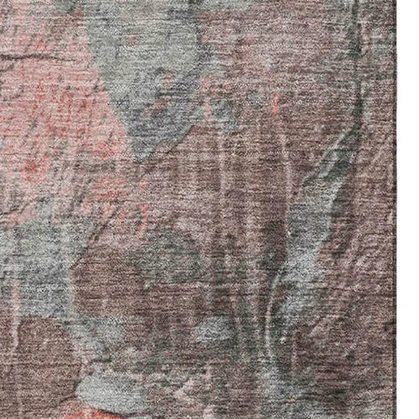 Coral Gray And Silver Abstract Washable Area Rug With UV Protection Photo 2