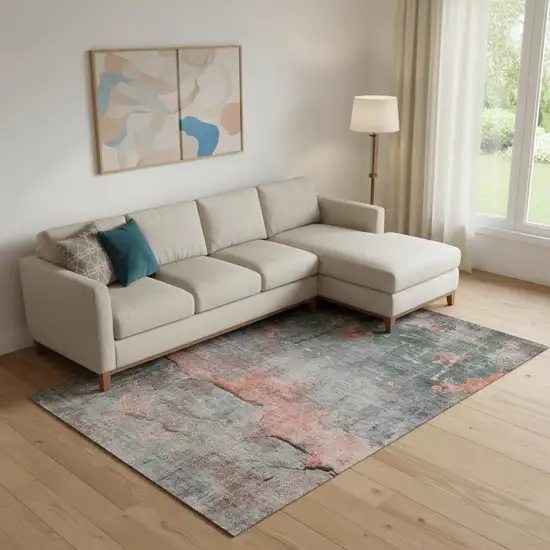 Coral Gray And Silver Abstract Washable Area Rug With UV Protection Photo 2