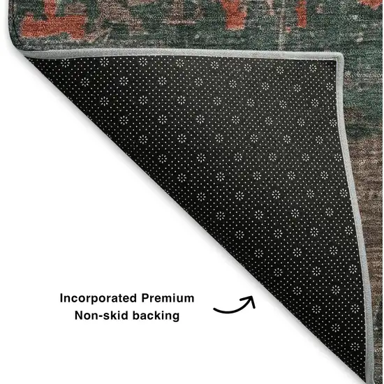 Coral Gray And Silver Abstract Washable Area Rug With UV Protection Photo 6