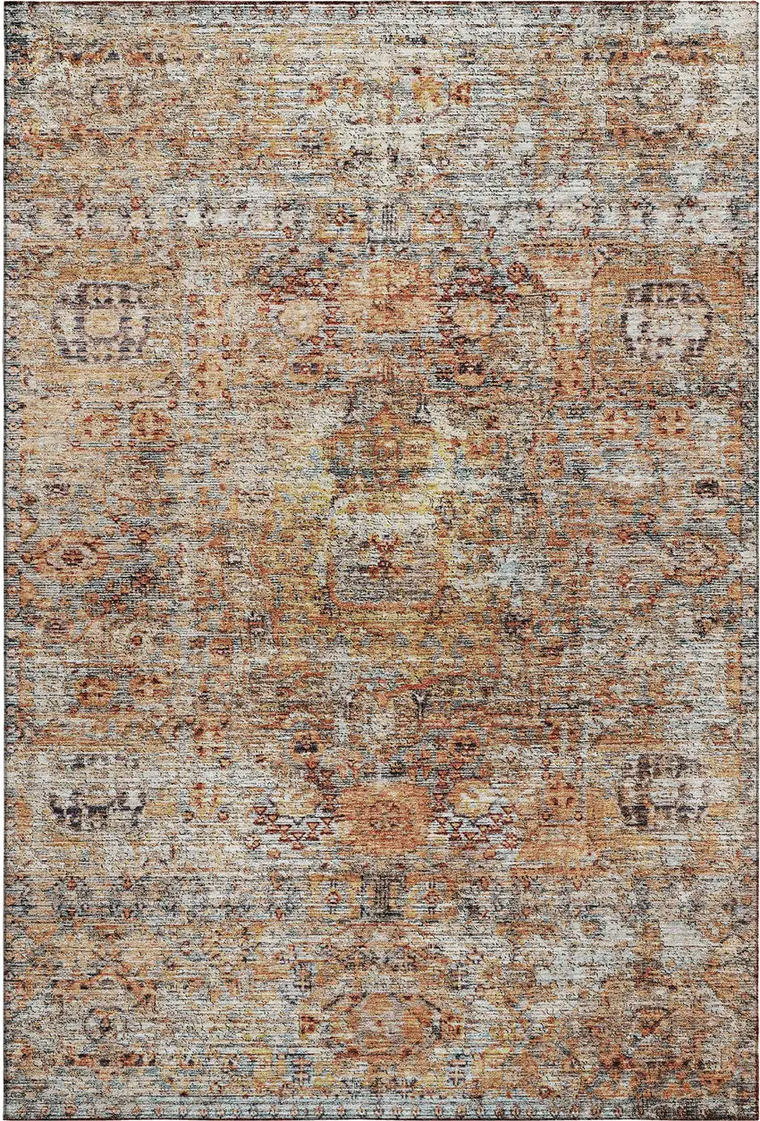 Coral Gray And Silver Floral Medallion Washable Area Rug With UV Protection Photo 1