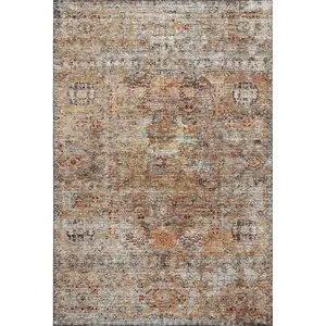 Photo of Coral Gray And Silver Floral Medallion Washable Area Rug With UV Protection