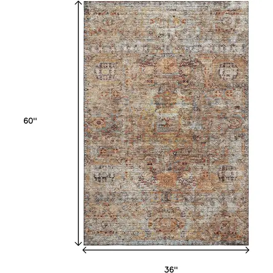 Coral Gray And Silver Floral Medallion Washable Area Rug With UV Protection Photo 2