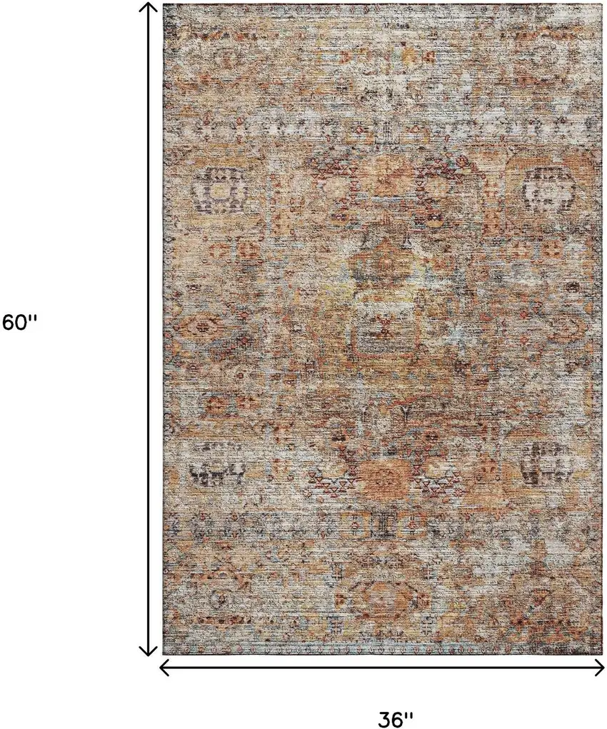 Coral Gray And Silver Floral Medallion Washable Area Rug With UV Protection Photo 2