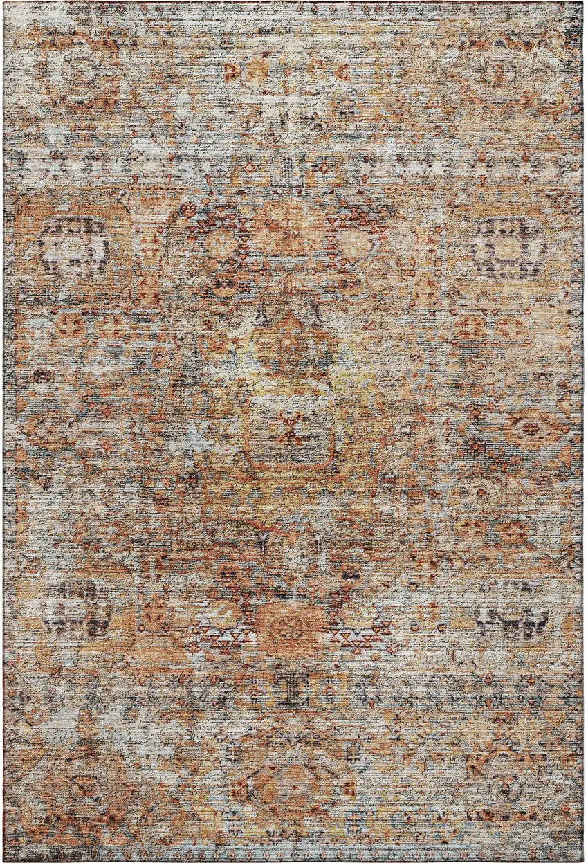 Coral Gray And Silver Floral Medallion Washable Area Rug With UV Protection Photo 3