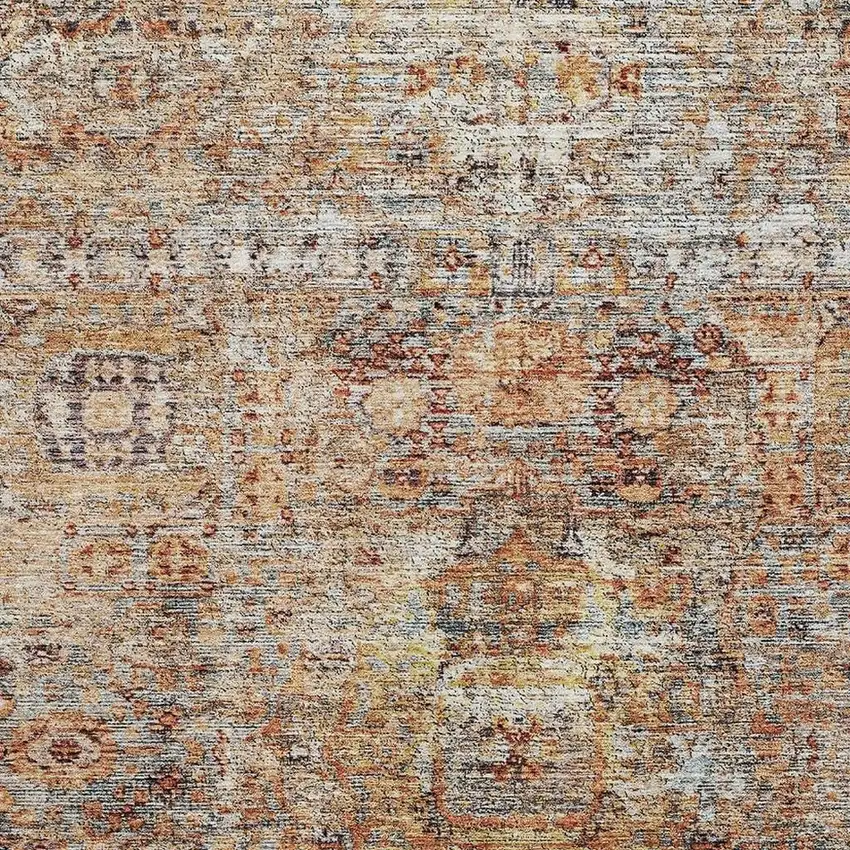 Coral Gray And Silver Floral Medallion Washable Area Rug With UV Protection Photo 2