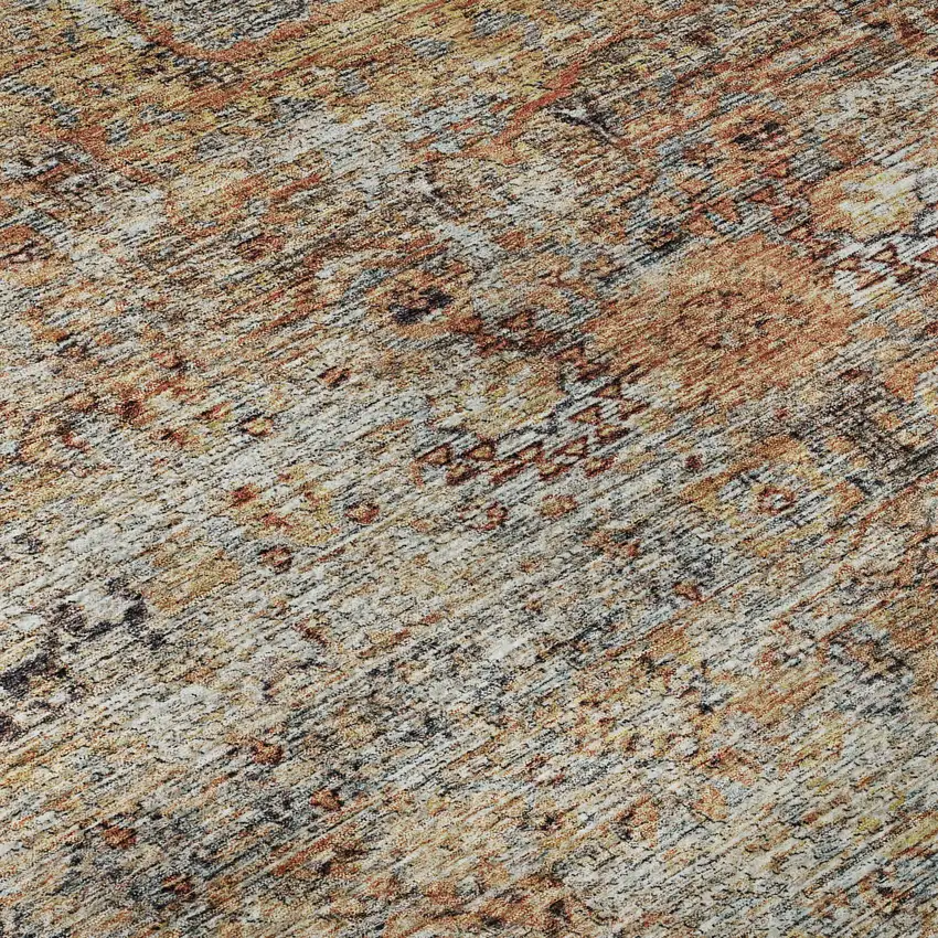 Coral Gray And Silver Floral Medallion Washable Area Rug With UV Protection Photo 9