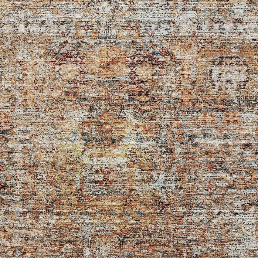 Coral Gray And Silver Floral Medallion Washable Area Rug With UV Protection Photo 2