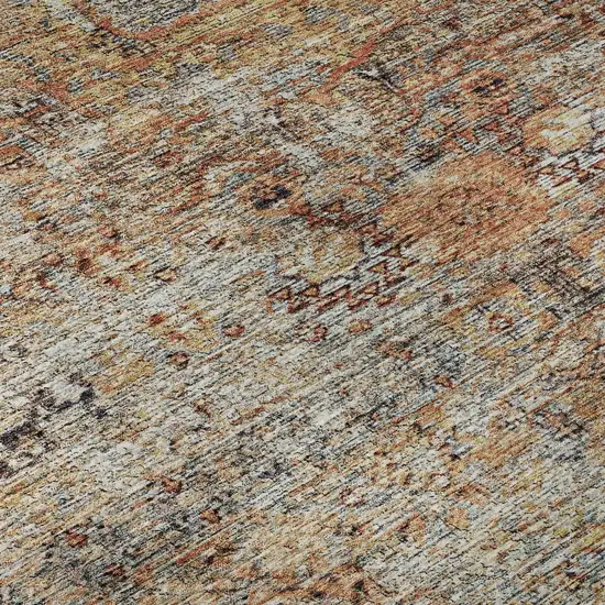 Coral Gray And Silver Floral Medallion Washable Area Rug With UV Protection Photo 9