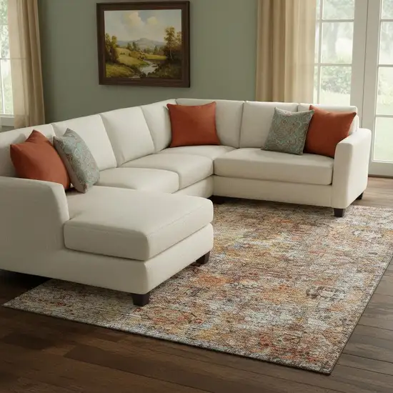 Coral Gray And Silver Floral Medallion Washable Area Rug With UV Protection Photo 2