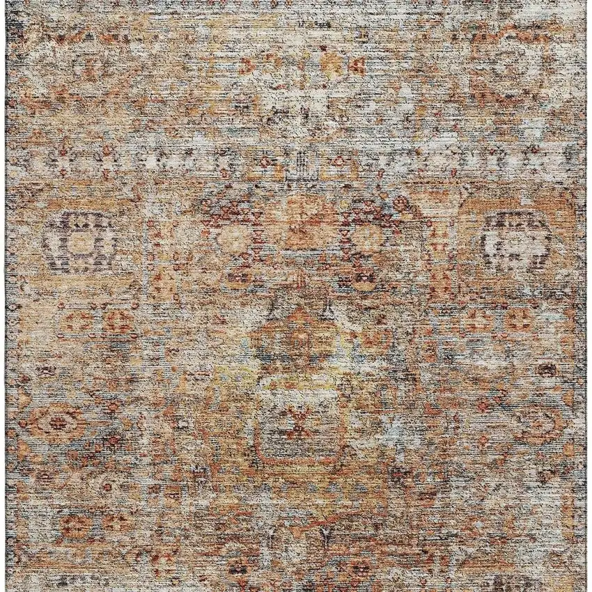 Coral Gray And Silver Floral Medallion Washable Area Rug With UV Protection Photo 3