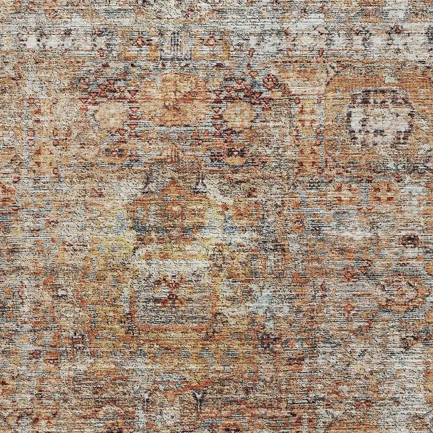 Coral Gray And Silver Floral Medallion Washable Area Rug With UV Protection Photo 2