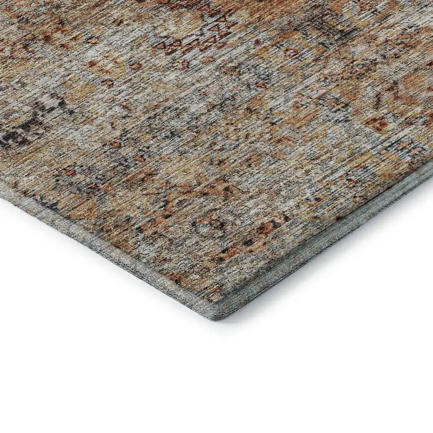 Coral Gray And Silver Floral Medallion Washable Area Rug With UV Protection Photo 6