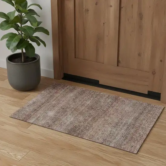 Coral Gray And Silver Striped Washable Area Rug With UV Protection Photo 1