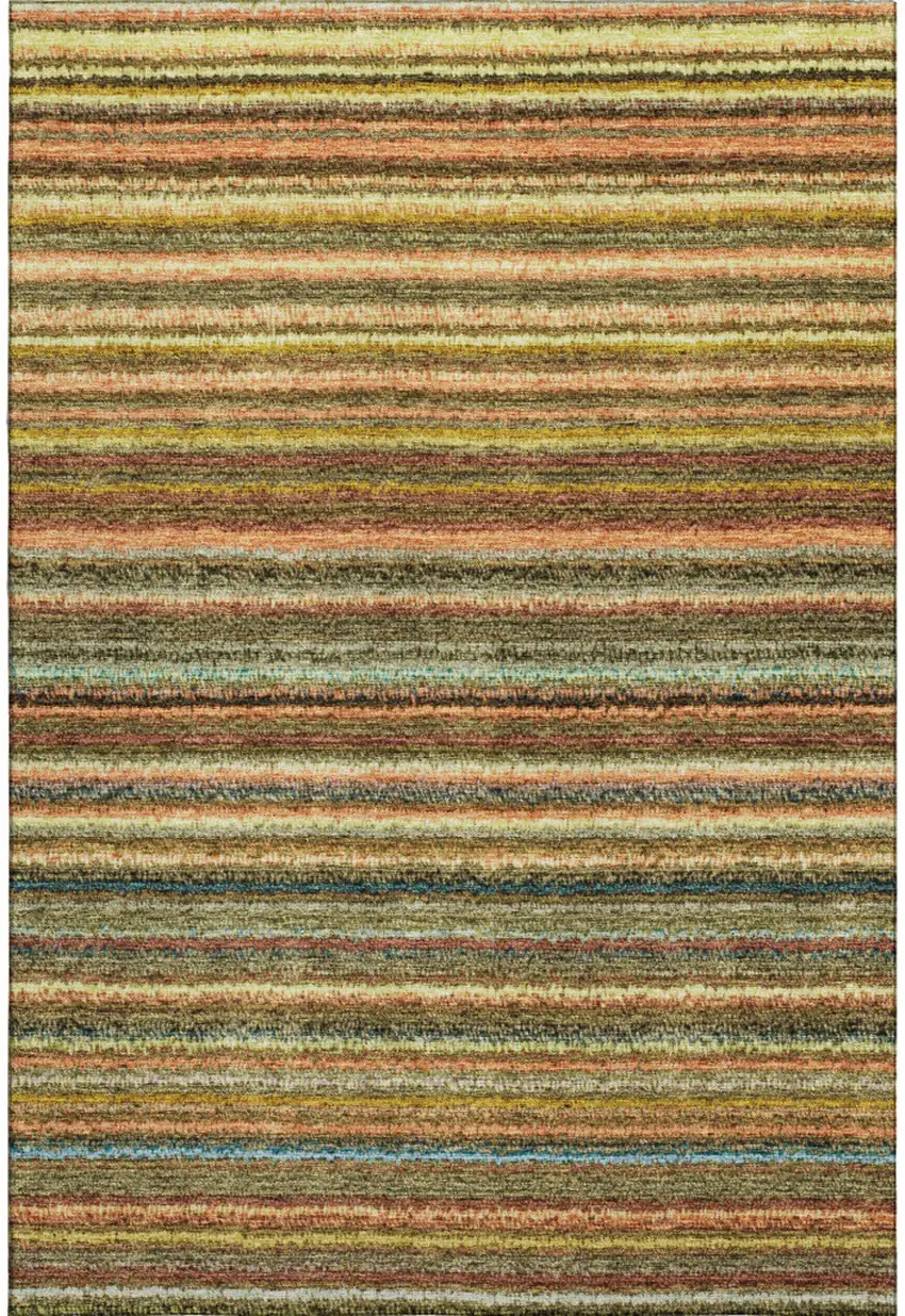 Coral Green And Blue Striped Washable Area Rug With UV Protection Photo 2