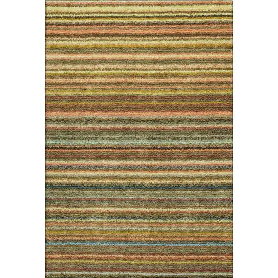 Coral Green And Blue Striped Washable Area Rug With UV Protection Photo 1