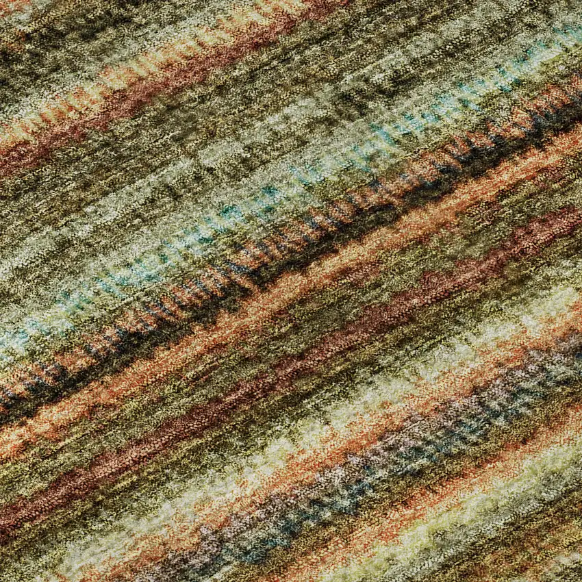 Coral Green And Blue Striped Washable Area Rug With UV Protection Photo 3