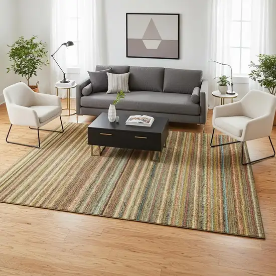 Coral Green And Blue Striped Washable Area Rug With UV Protection Photo 2