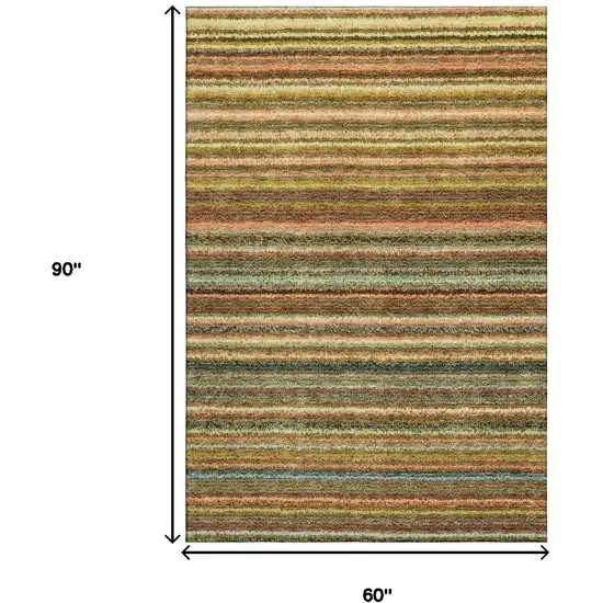 Coral Green And Blue Striped Washable Area Rug With UV Protection Photo 9