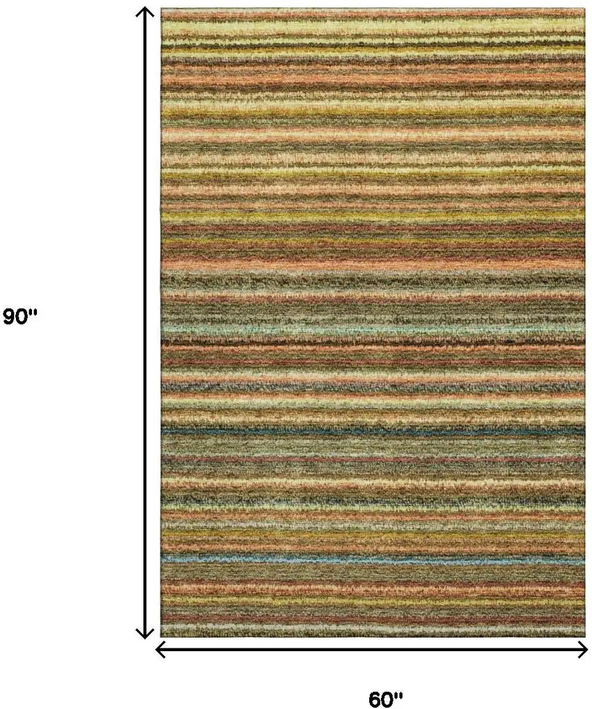 Coral Green And Blue Striped Washable Area Rug With UV Protection Photo 9