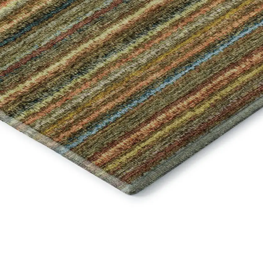 Coral Green And Blue Striped Washable Area Rug With UV Protection Photo 7