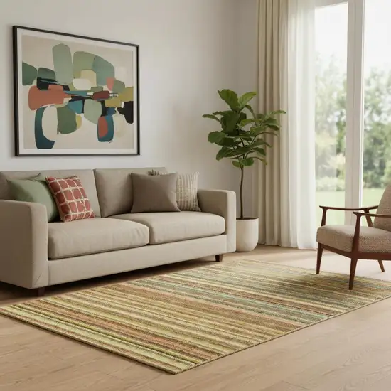 Coral Green And Blue Striped Washable Area Rug With UV Protection Photo 2