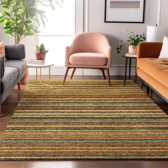 Coral Green And Blue Striped Washable Area Rug With UV Protection Photo 5