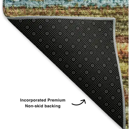 Coral Green And Blue Striped Washable Area Rug With UV Protection Photo 8