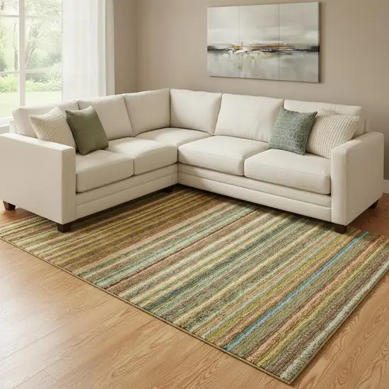 Coral Green And Blue Striped Washable Area Rug With UV Protection Photo 1