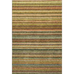 Photo of Coral Green And Blue Striped Washable Area Rug With UV Protection