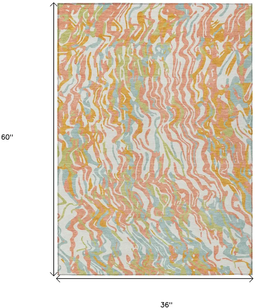 Coral Green And Copper Abstract Washable Indoor Outdoor Area Rug Photo 3