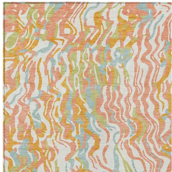 Coral Green And Copper Abstract Washable Indoor Outdoor Area Rug Photo 7