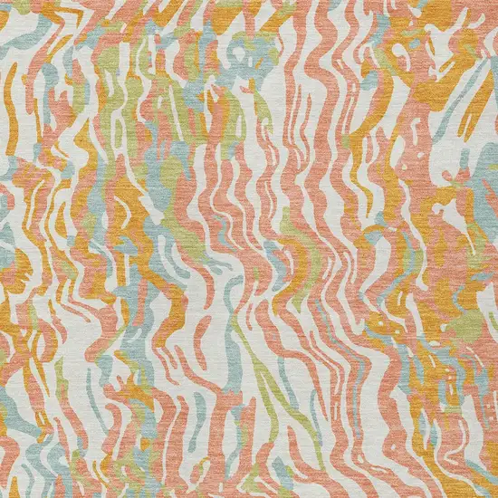 Coral Green And Copper Abstract Washable Indoor Outdoor Area Rug Photo 7