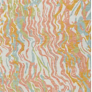 Photo of Coral Green And Copper Abstract Washable Indoor Outdoor Area Rug