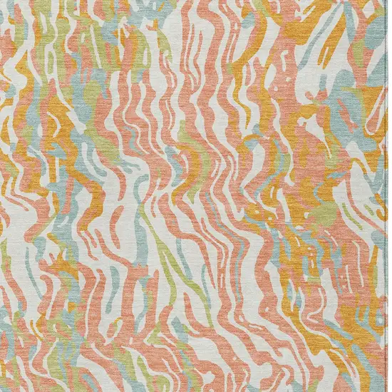 Coral Green And Copper Abstract Washable Indoor Outdoor Area Rug Photo 7
