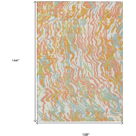 Coral Green And Copper Abstract Washable Indoor Outdoor Area Rug Photo 3