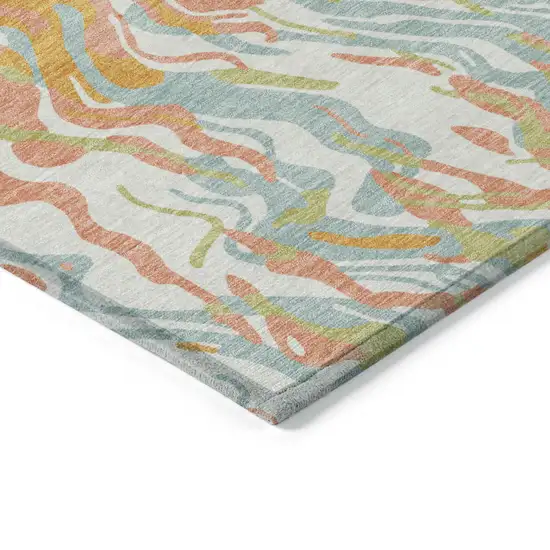 Coral Green And Copper Abstract Washable Indoor Outdoor Area Rug Photo 4